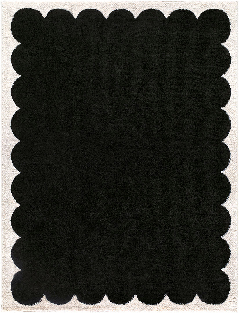 17 Stories Fossay Shag-Washable Modern High Pile Living Bedroom Rug Cream/Black Rectangle 160 x 213 cm