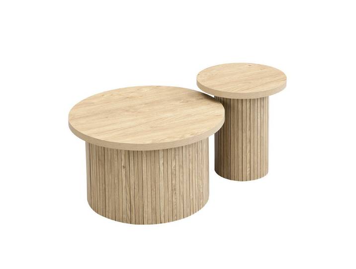 EXTSUD Couchtisch 2er-Set Couchtische, rund, Naturholzoptik – Wohnzimmertisch flexibel (2-St), Multifunktionaler Wohnzimmertisch