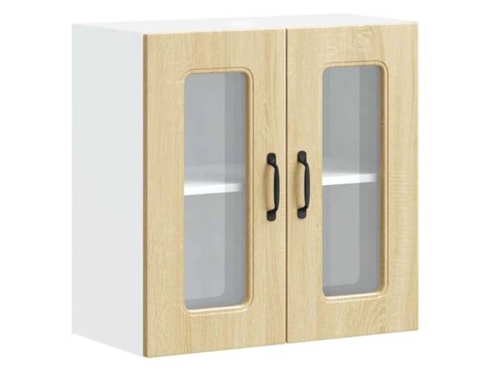 HKTMGDNG Küchen-Hängeschrank mit Glastür Kalmar Sonoma-Eiche 60cm Wandhängender Küchenschrank mit Glastüren für Küche und Esszimmer, robuster Holzwerkstoff mit 70 kg Belastbarkeit.