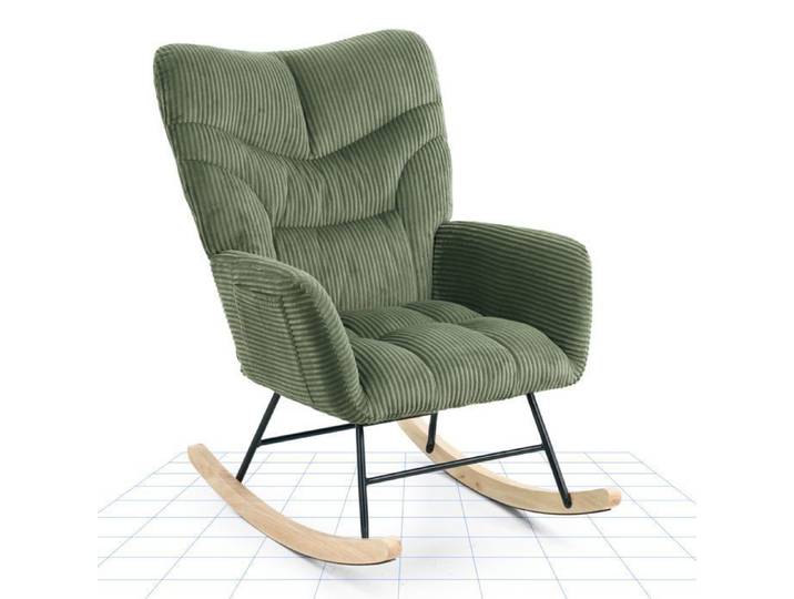 FlexiSpot Fauteuil Relax à Bascule en Velours Côtelé Rocking Chair Design pour Salon Balcon Structure Bois et Métal Vert