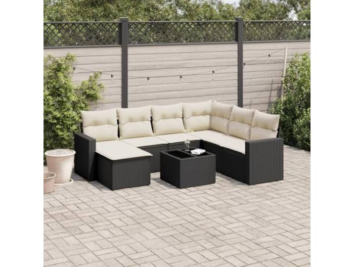 ZQQLVOO 8-TLG Poly Rattan Sofagarnitur Schwarz Mit Kissen Modulares Design, Abnehmbare Waschbare Bezuege, Glastischplatte, Witterungsbestaendig