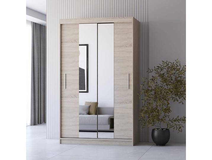 Schwebetürenschrank Kleiderschrank 120cm Sonoma/Sonoma mit Spiegeln Neomi 01