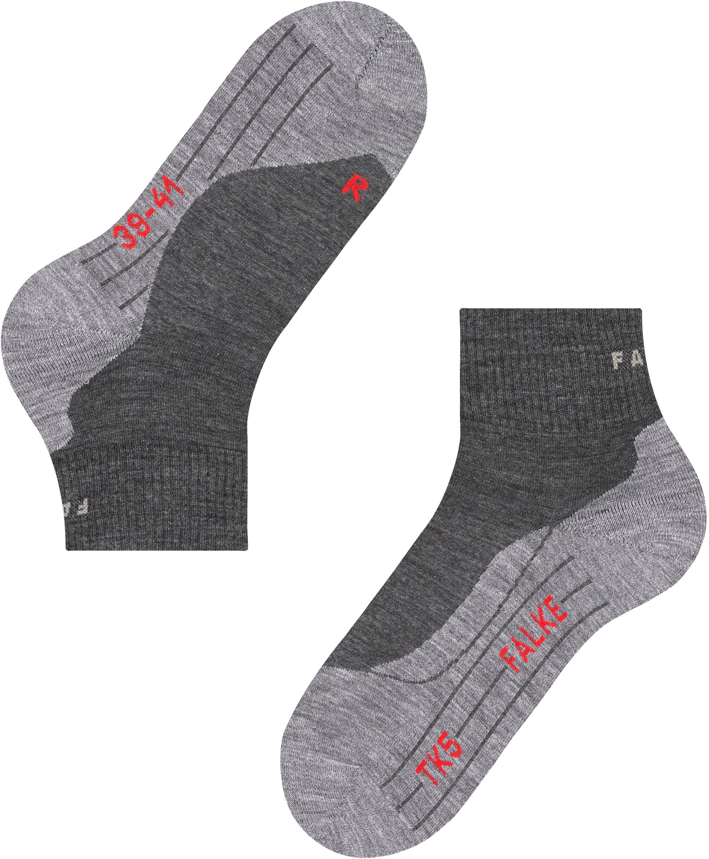 Wandersocken FALKE "TK5 Wander Short", Herren, Gr. 44-45, grau (asphalt), Materialmix, normal, Socken Wandersocken, leicht und bequem für Freizeitwanderungen, atmungsaktiv asphalt 44-45