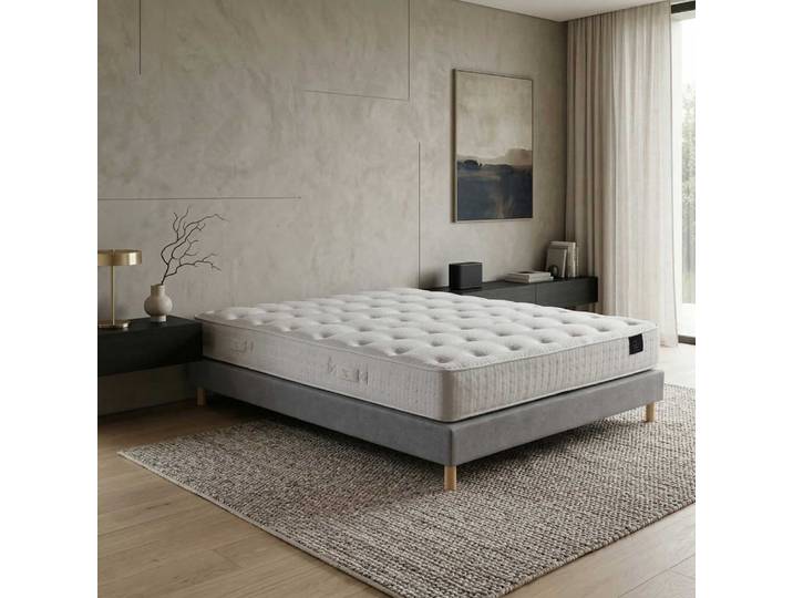 Ensemble matelas hybride ensaches comete h27 sommier gris