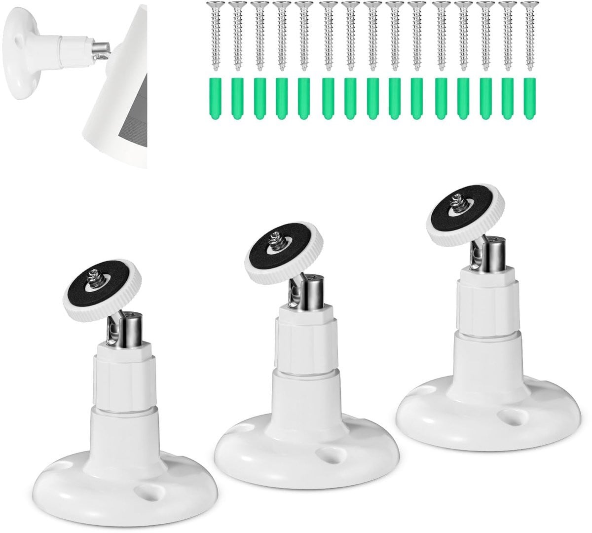 Dailygoods 3 stuks Bevestigingsbeugels voor Beveiligingscamera's - Wit - Kunststof