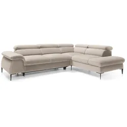 ECKSOFA MESTO Beige Velours-Stoff mit Schlaffunktion