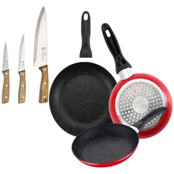 BERGNER - Set aus 3 Pfannen mit Marmorbeschichtung Ø16/Ø20/Ø24 cm Set 3 Edelstahlmesser