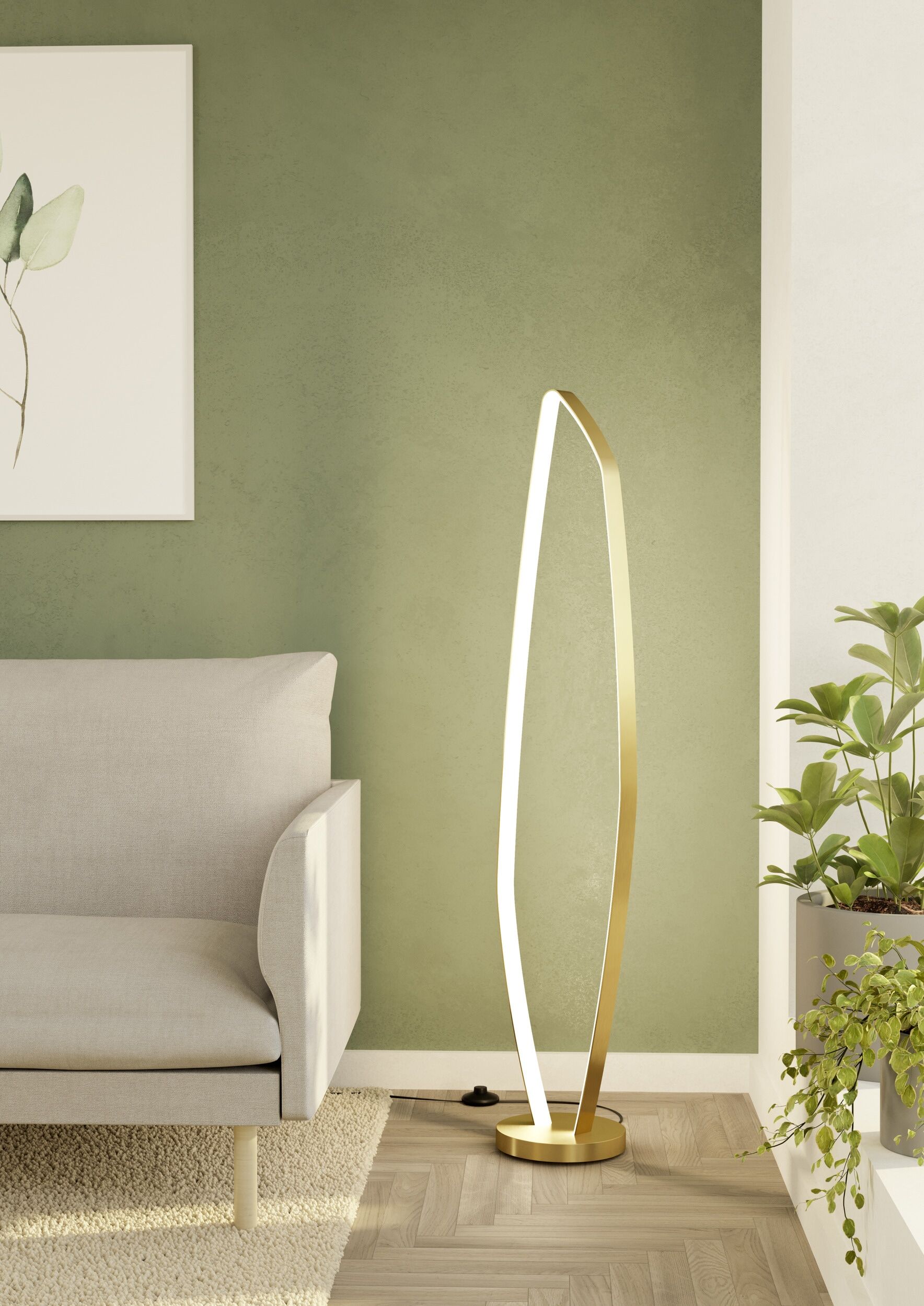 EGLO Stehlampe "VALLEROSA Stehlampe - Alu, Stahl - LED - 25,2W - IP20", messing, gebürstet, 1, H: 128,5cm, 1 Stk., Leuchten, Standleuchte, Leselampe, Wohzimmer, Schlafzimmer, L29 x H128,5 cm, Stehlampe