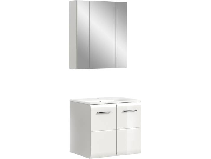 Badezimmer-Set WELLTIME, weiss (weiß hochglanz tiefzieh), B:60cm H:185cm T:46cm, Holzwerkstoff, MDF, Kastenmöbel-Sets, Badezimmer-Set, Bad-Kombination, Bad-Möbel, Badezimmer, Kombination, Kombi