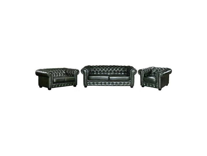 Canapés chesterfield 3 places 2 places et un fauteuil BRENTON 100% cuir de buffle - Vert Empire