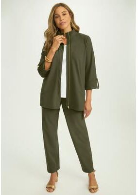 Plus Size Women's Knit Crepe Winged Collar Set by Jessica London in Dark Olive Green (Size S)
