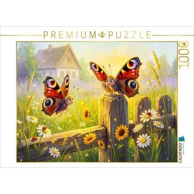 CALVENDO Puzzle Zwei Tagpfauenauge auf Zaunpfahl im Sommerlicht | 1000 Teile Lege-Größe 64x48cm Foto-Puzzle für glückliche Stunden