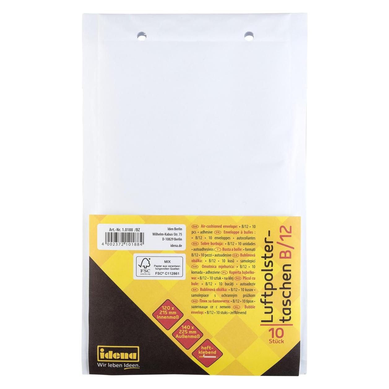 Idena Luftpolstertaschen B/12 haftklebend weiss 14x22,5cm (1 Stk.) (60107010)