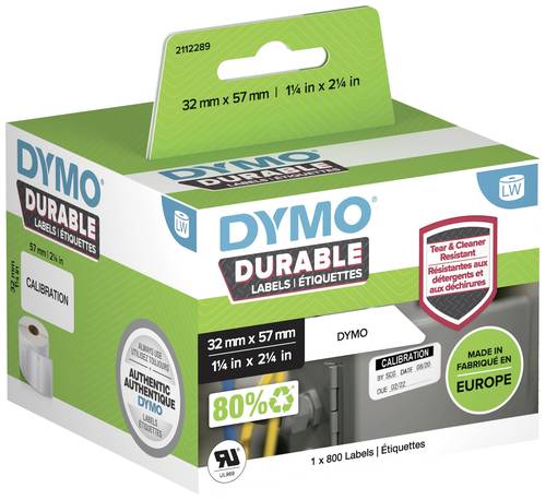 DYMO 2112289 Etiketten Rolle 57 x 32mm Polypropylen-Folie Weiß 800 St. Permanent haftend Universal-Etiketten, Adress-Etiketten