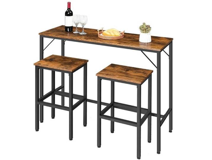 Ensemble Table et Chaises de Bar - HOOBRO - Ensemble table haute et 2 tabourets-Marron Rustique - Industriel