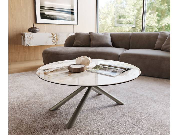 Couchtisch Edge Rund 100x100 cm Keramik Minas Melange Sarity Metall Effektfinish Titan, Couchtische