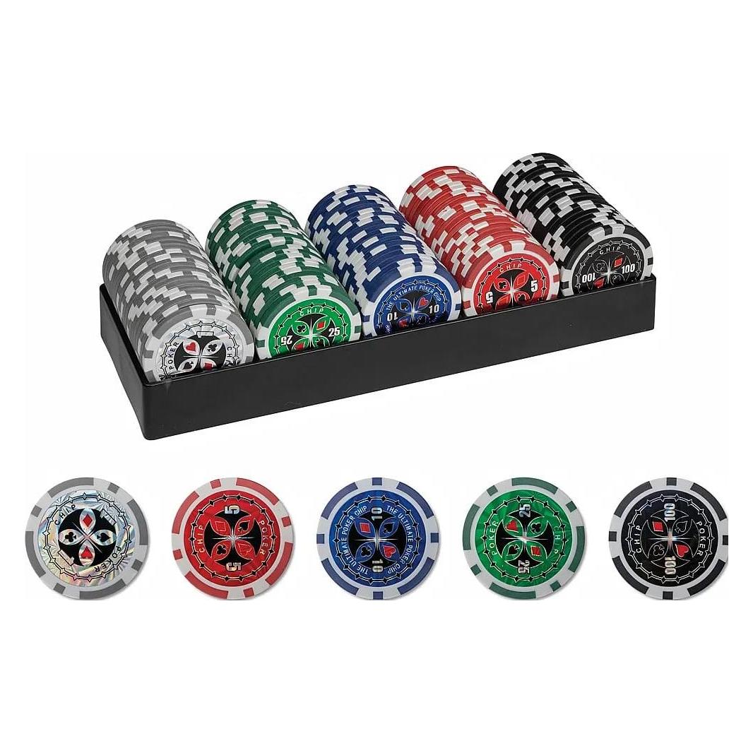 Philos 100 Pokerchips mit Kunststoff-Halter (Deutsch, Englisch, Französisch, Italienisch, 2 - 6 Spieler) (3754)