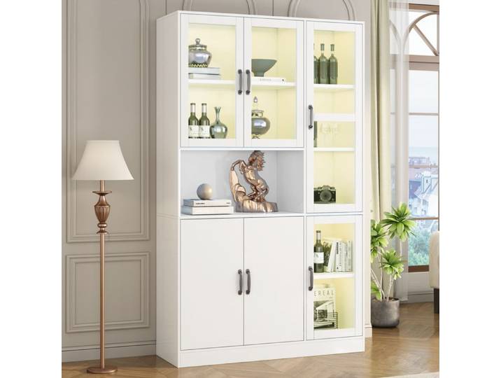 Vitrine bibliothèque - ZEVKOR - 120x40x200 cm - 2 portes - LED intégrée - 4 étagères réglables