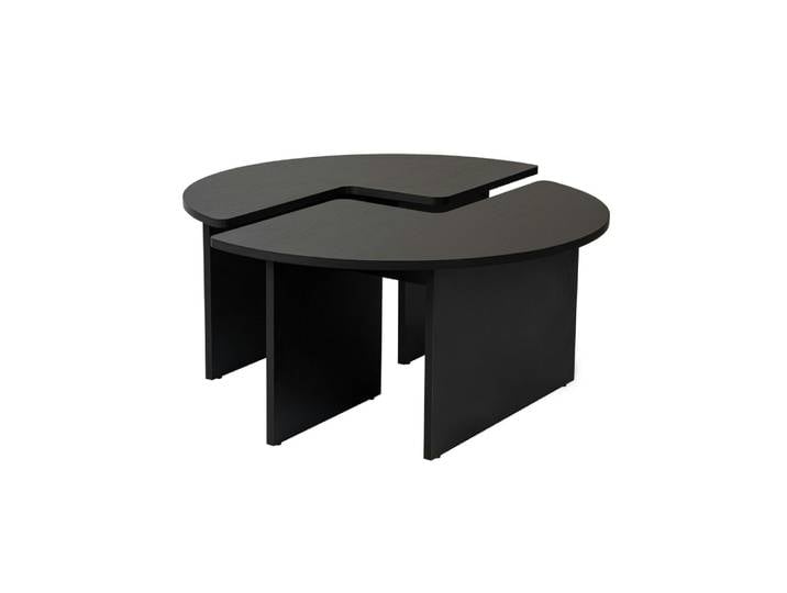 Table basse ronde design puzzle - décor bois noir