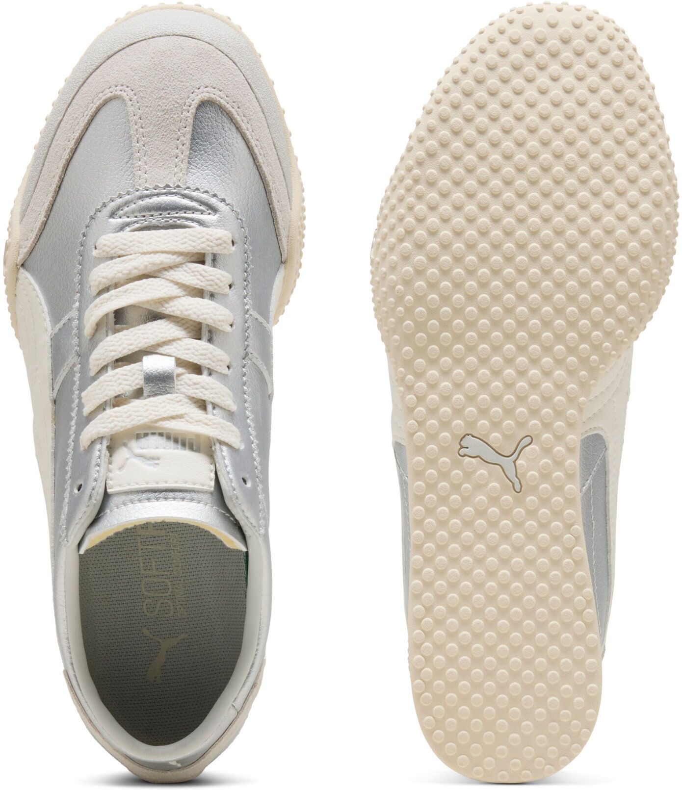 Sneaker PUMA "BELLA UT LEA", Damen, Gr. 39, Textil, silber (puma silber, frosted ivory), Synthetik, mehrfarbig, Schuhe Sneaker, für sportliche Aktivitäten und Streetwear, mit Textil-Innenmaterial puma silber, frosted ivory 39, Textil