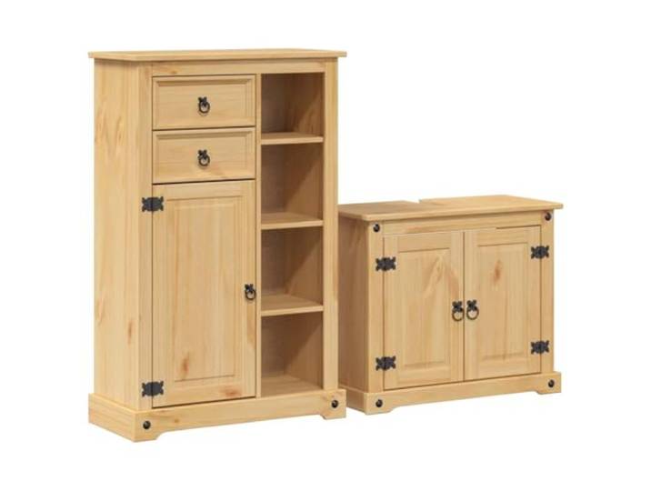 POUFGDR Badezimmermöbel-Set, 2-teilig, massives Kiefernholz Schrank mit Tür, praktische Griffe, Wandbefestigung im Lieferumfang enthalten, Toilettenaufbewahrung, glatte Oberfläche