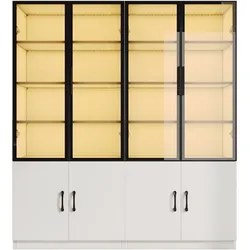 Merax Vitrinenschrank 120x40x160 cm mit LED-Beleuchtung, Rauchglas Vitrine mit Aluminiumrahmen & Spanplatte-Korpus, Weiß