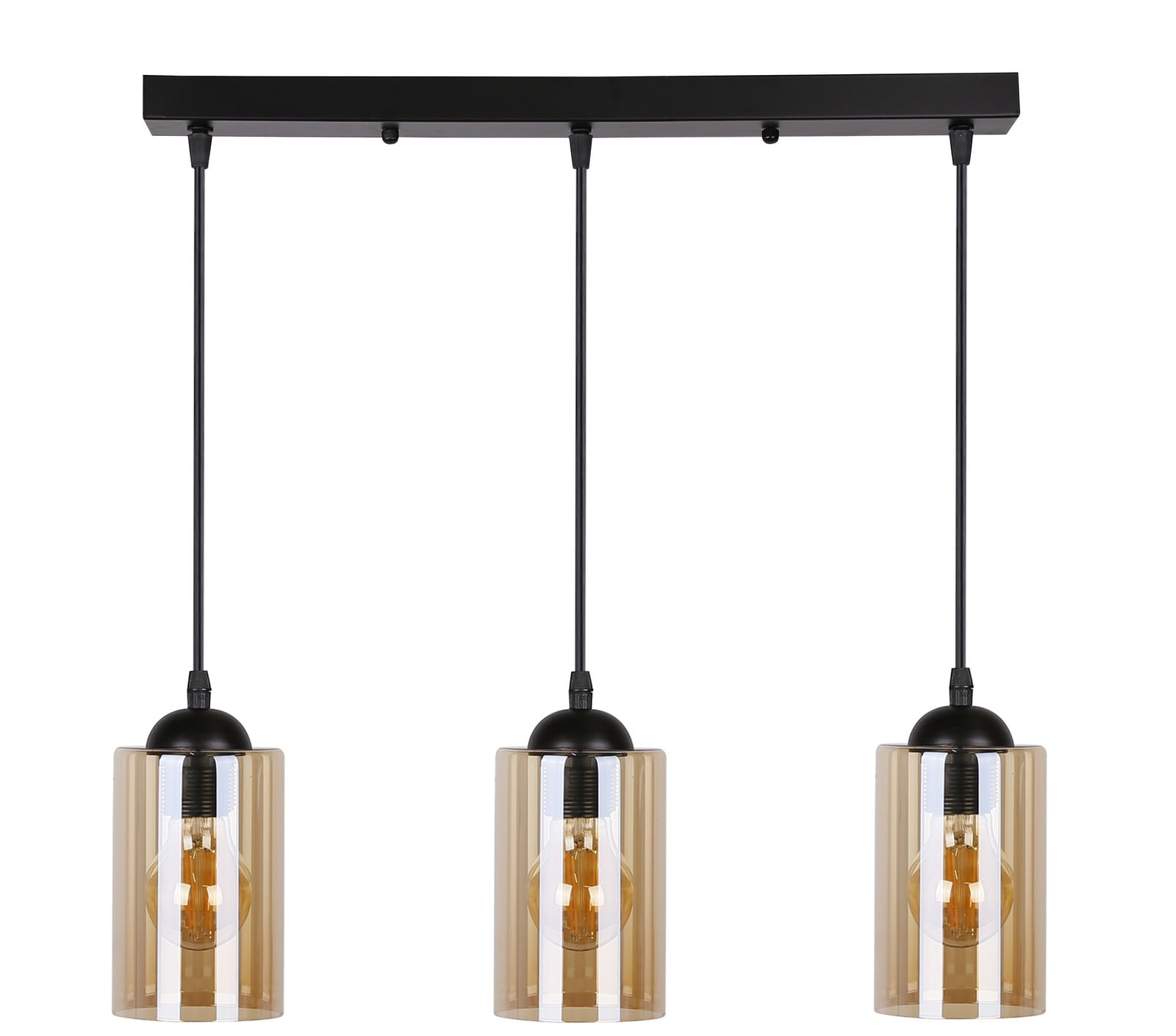 Veneti Hanglamp Bistro - Modern design - Zwart/Amber - 3xE27