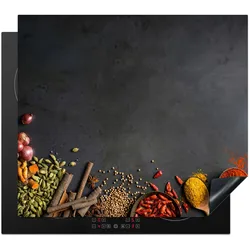 HERDABDECKPLATTE Kräuter - Lebensmittel - Gewürze - Schwarz - Paprika - Zimt Abdeckung Glaskeramikkochfeld 58.3x51.3 cm