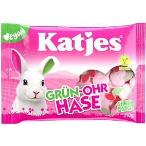 Katjes Schaumzucker Grün-Ohr Hase, mit Fruchtgummi, gluten-, laktosefrei & vegan, im Beutel, 210 g