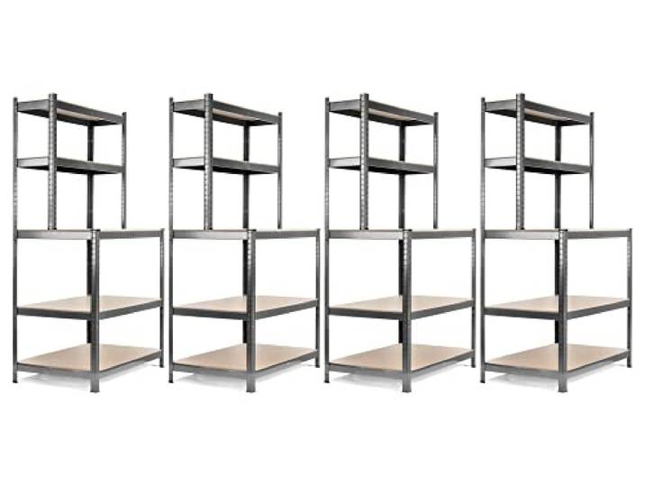Stagecaptain WBR-175 SR Werkbankregal mit Holzböden Silber 4X Set Robustes Steckregal für Werkstatt, Lagerraum, Keller und Speisekammer, Mit extra stabiler Arbeitsfläche auf 97 cm Höhe