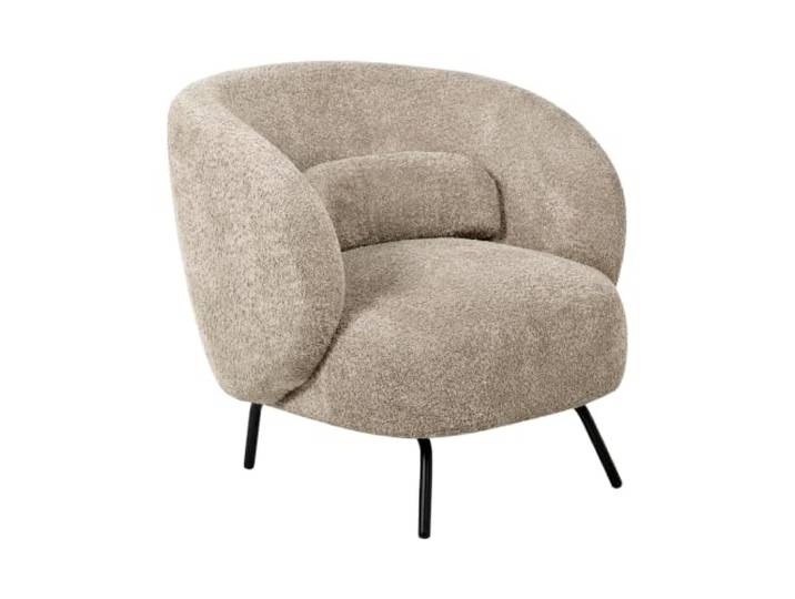 Sessel Bouclé taupe mit schwarzen Beinen gepolstert Glamour Design Makela