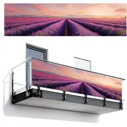 BALKON-SICHTSCHUTZ Lavendelfeld - Sonnenuntergang - Lila - Blumen Witterungsbeständig 300x80 cm