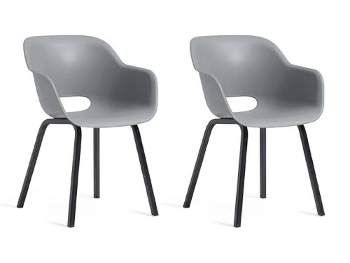 Keter Noa Schalenstuhl 2er-Set, grau, 56,5x55x80 cm UV-beständig, mit Metallbeinen, modern & vielseitig