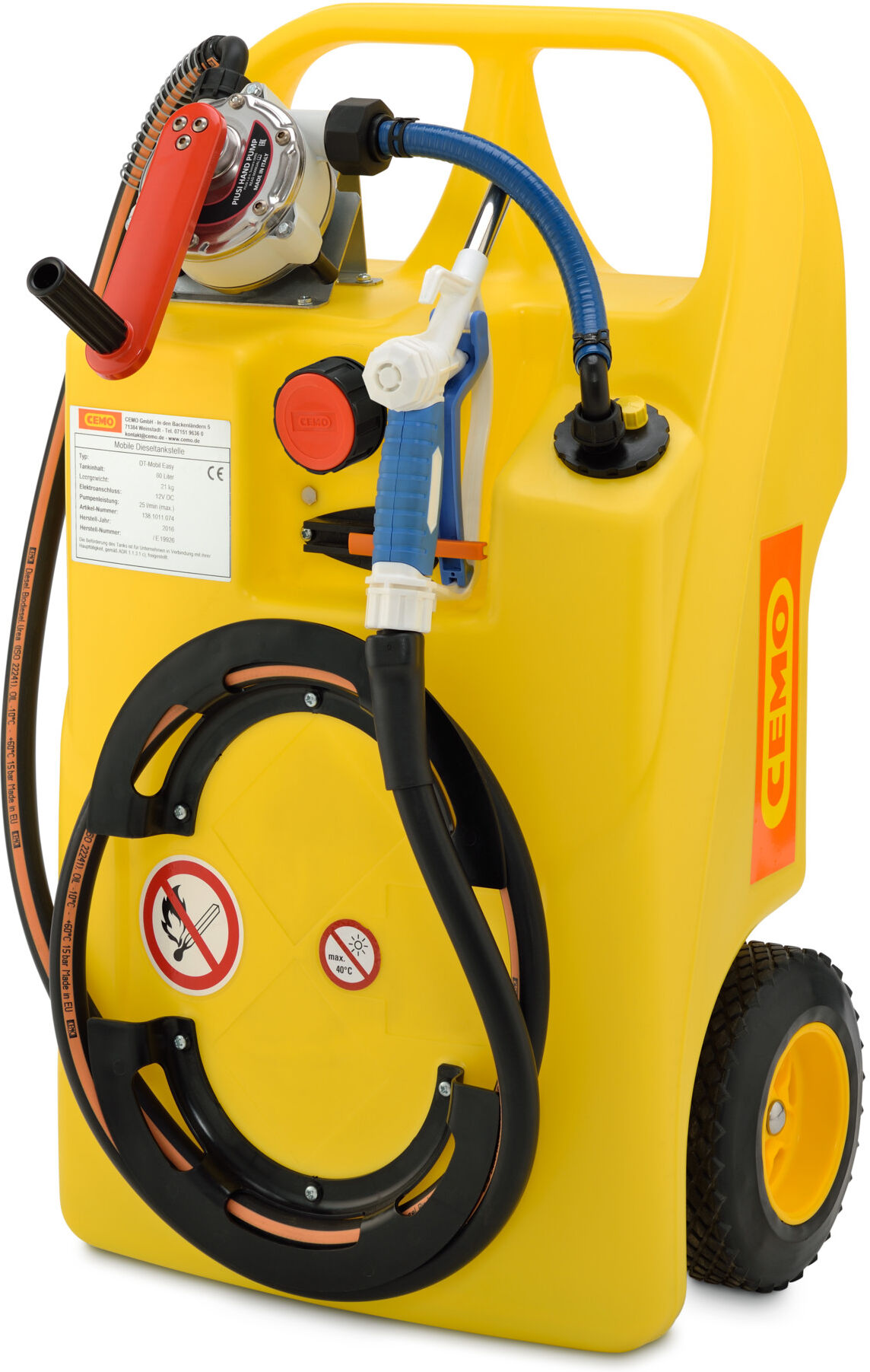CEMO Caddy 60 l mit Kurbelpumpe für Frostschutz 2,9 m Zapfschlauch, Handzapfventil (10873)