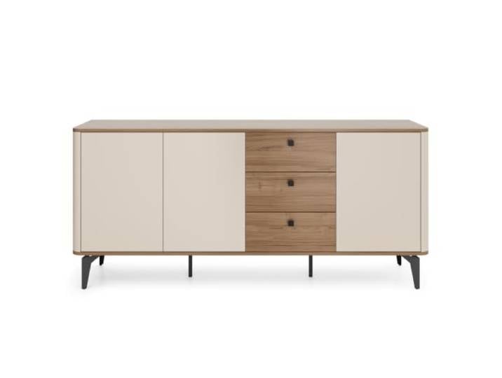 BEAUTY SOFA Kommode Aurora 180 cm Sideboard mit viel Stauraum, Schwarze Metallbeine, Cashmere/Royal Nussbaum