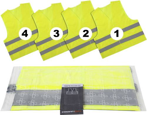 LifeHammer 10474 Vakuum Ultra Warnweste 4er Pack EN 20471 ISO 20471