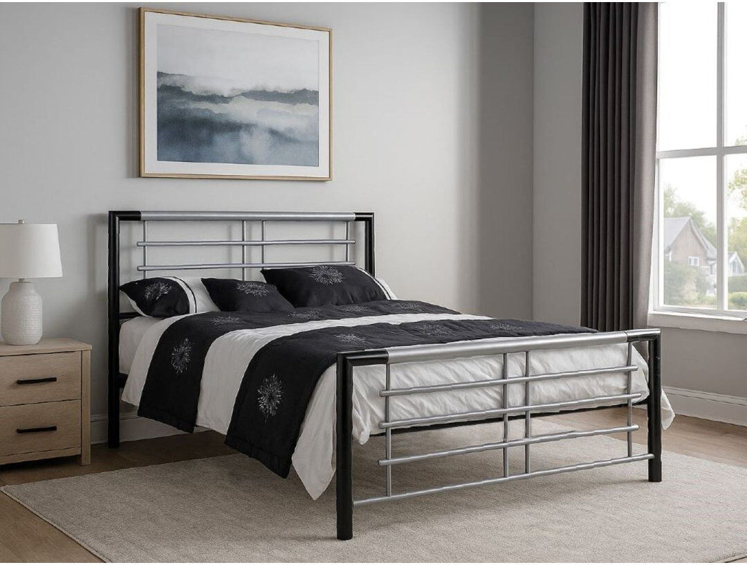 Latitude Run Kirke Metal Bed Black/Silver Single (3')