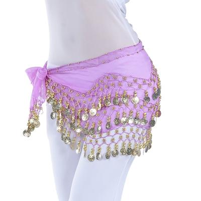 Bauchtanz-Hüftschal mit Münzen-Pailletten-Frauen-Trainings-Chiffon / Ballsaal-Goldmünzgürtel