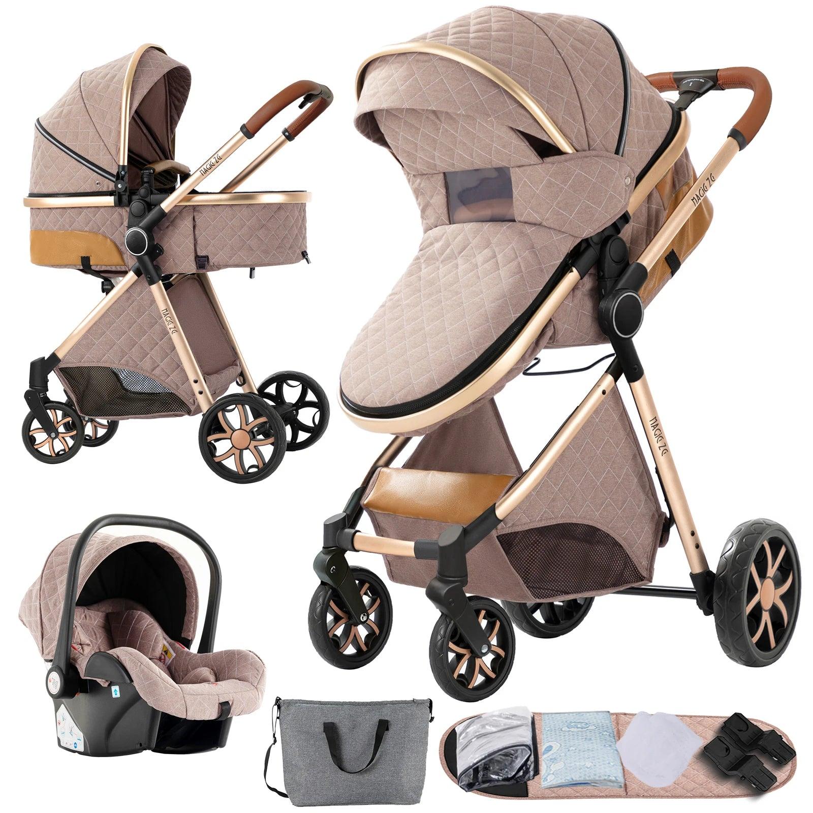 3-in-1 Kinderwagen - Wandelwagen - Autositz - Tragewanne - Buggy - Sandbeige - Leichtes Design