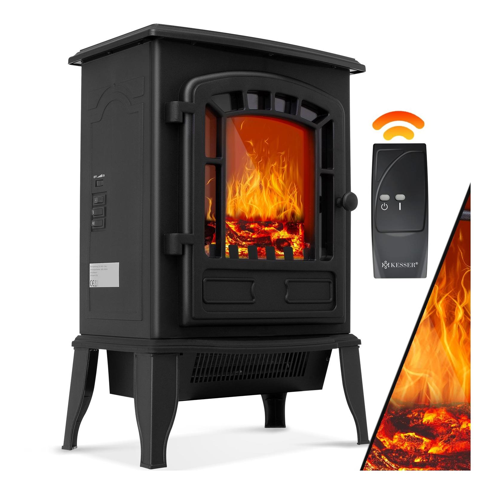KESSER® Elektrokamin mit Heizlüfter & Fernbedienung 2000W Elektro Kamin Elektrischer Heizung LED Kaminfeuer Effekt Kaminofen Flammeneffekt Heizer Ofen geräuscharm regelbar