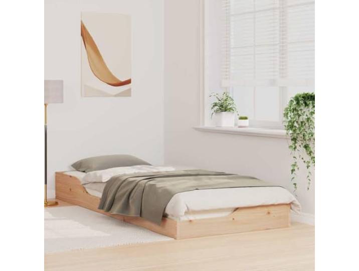 KTHLBRH Bett Kiefer massiv 100 x 220 cm braun Niedriges Design, robuster Rahmen, Metallverstärkungen, moderner Stil für Erwachsene Zimmer