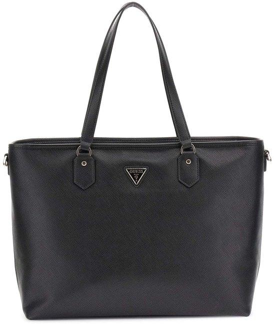 GUESS Norom Schultertasche mit 18-Zoll Laptopfach, doppelter Griff, verstellbarer abnehmbarer Schulterriemen, 2 Taschen, schwarz