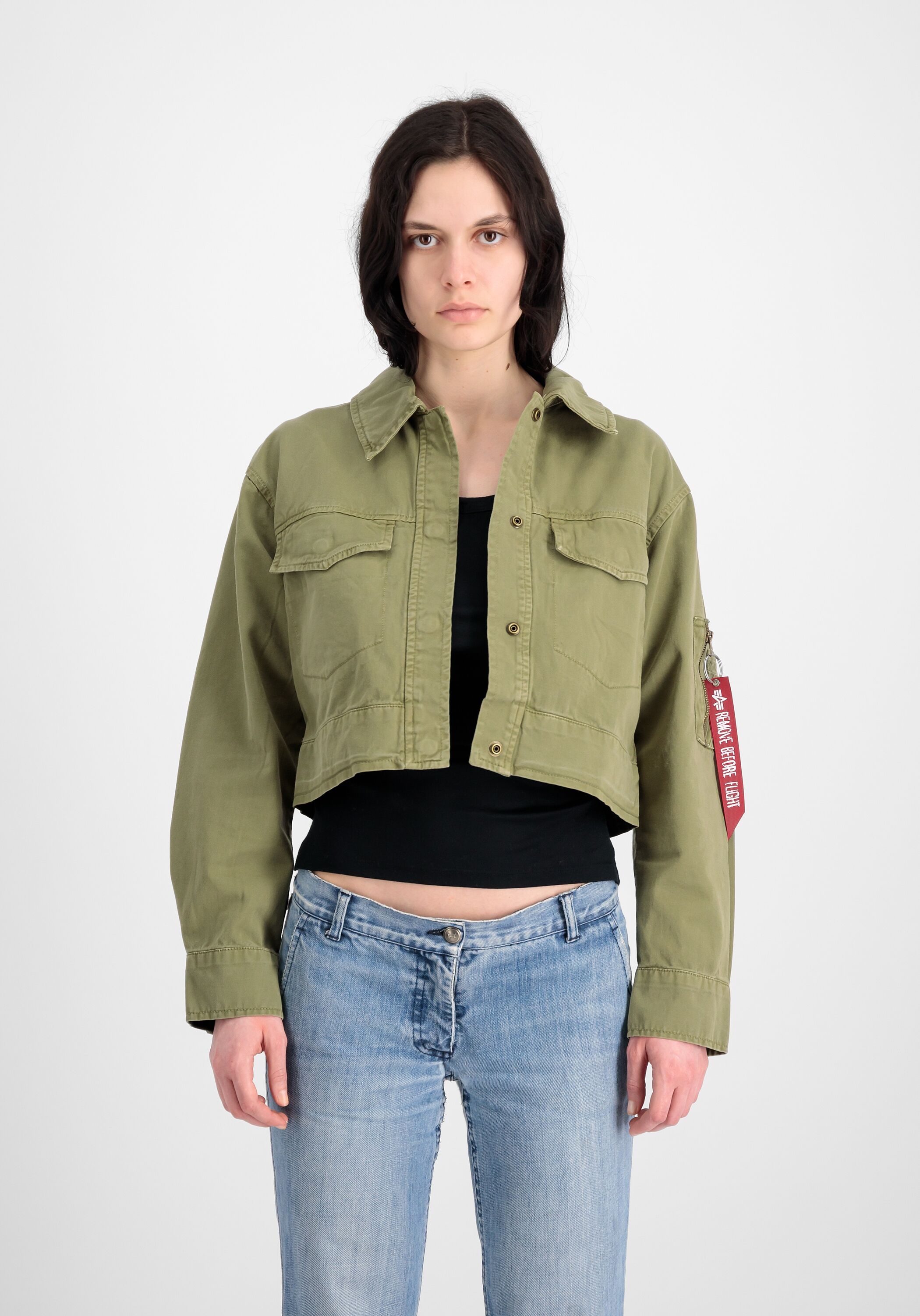Bomberjacke ALPHA INDUSTRIES "Deck Jacket Cropped Wmn", Damen, Gr. XS, grün (olive), Obermaterial: 100% Baumwolle, Jacken Bomberjacke olive XS