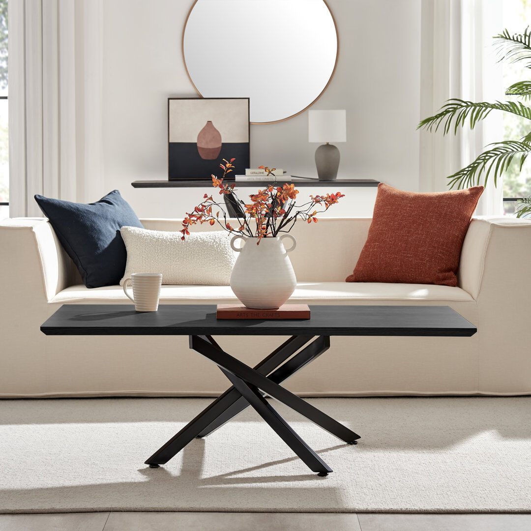 George Oliver Lenworth Cross Legs Coffee Table - Modern Statement Design Coffee Table Black 45cm H X 120cm W X 0cm D