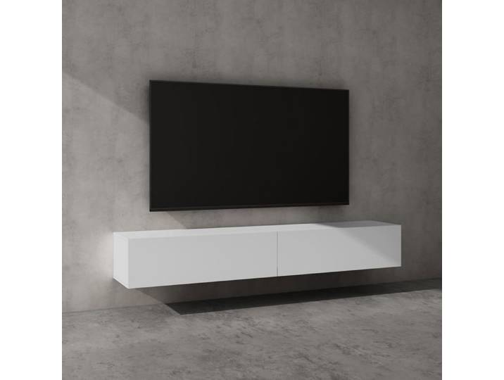 doporro Meuble TV Bas 200 cm Armoire TV Blanc Mat Table de Télévision Salon avec Portes Meuble TV Suspendu MBTV02