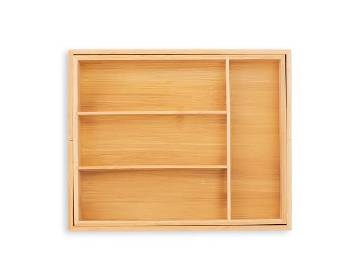 Relaxdays Bac à couverts extensible\, bambou\, HxLxP: 5x29-47\,5x35\,5 cm\, 4-6 compartiments\, pour tiroirs\, nature