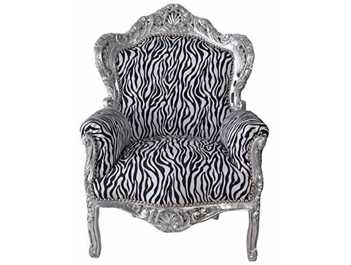 Barocksessel Leopard Sessel im Barockstil Silber gepolstert Holz Stuhl cat588e22 Palazzo Exklusiv