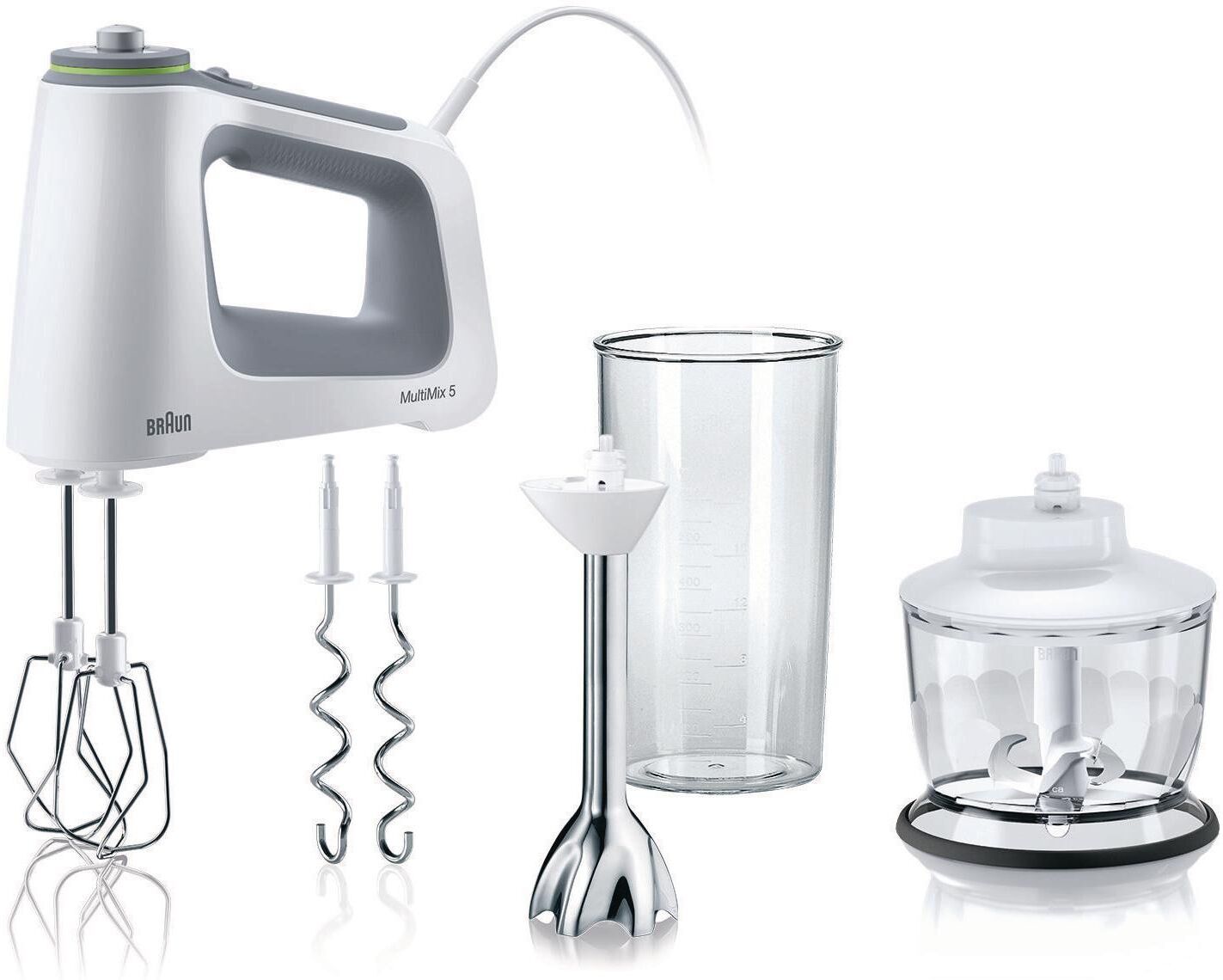 Braun Handmixer "MultiMix 5 HM5137WH Weiss, Grau", weiss (weiß, transparent, edelstahlfarben), B:7,5cm H:16cm T:21cm, Mixer, Handmixer weiß, transparent, edelstahlfarben Einheitsgröße