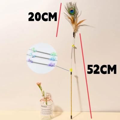 Inspire Select Interactive Peacock Feather Cat Wand Toy Steel Wire Handle & Spring Teaser For Cats gold Handle