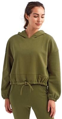 TriDri TD085 Women's Cropped Maria Hooded Sweatshirt in Olive size Large/XL   Cotton/Polyester Blend